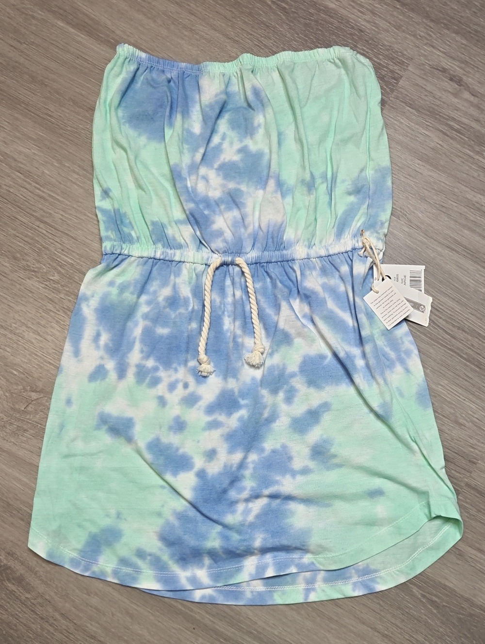 Tie-Dye Strapless Dress with Drawstring Waist